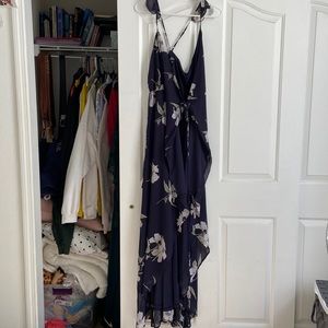 Navy floral tie maxi dress